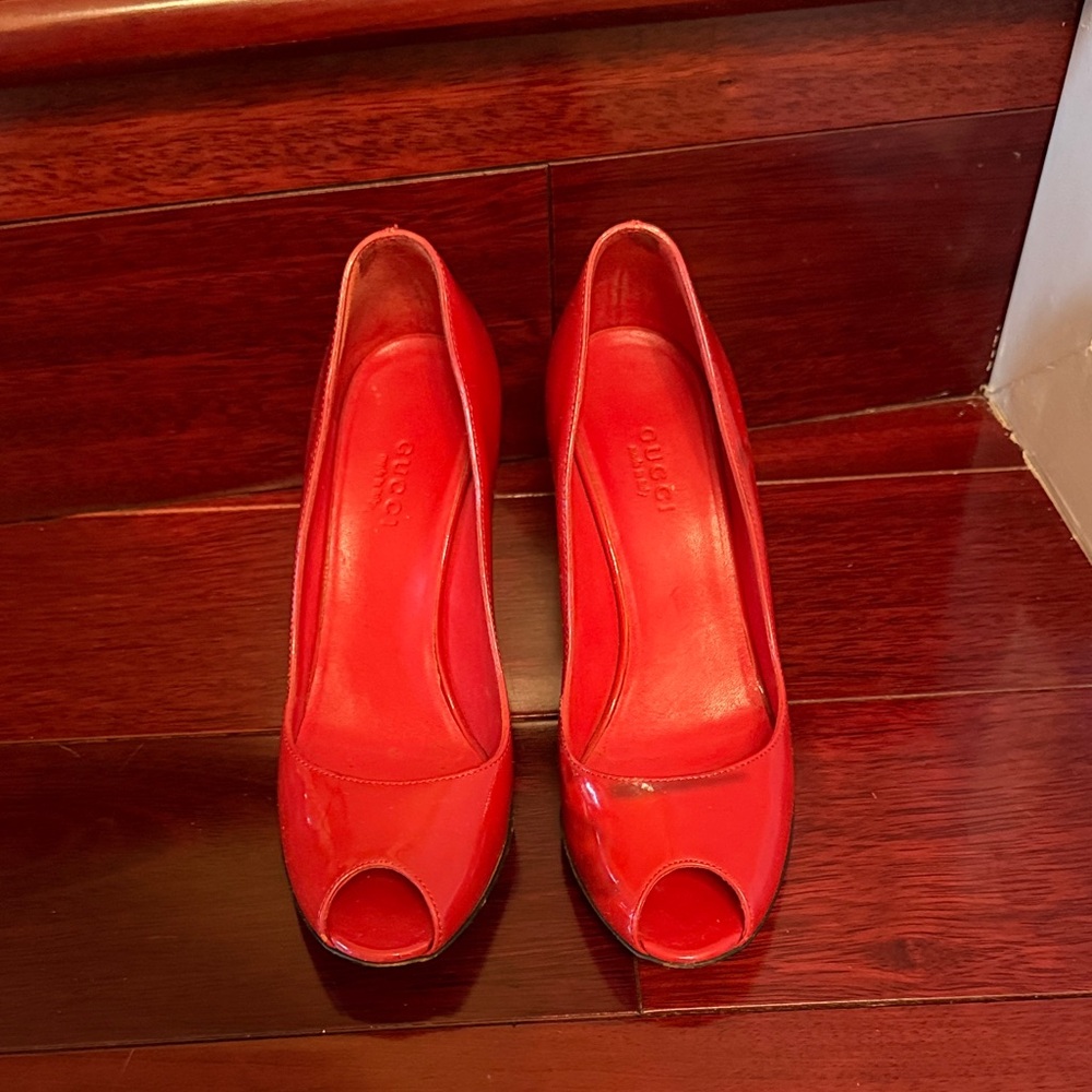 Gucci Vibrant Red Peep-Toe Heels
